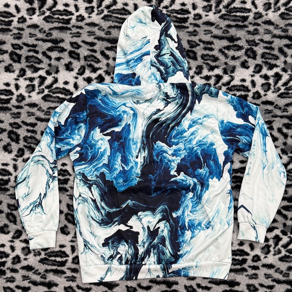 Blue and White Marble Print Hoodie - Picture 5 of 5